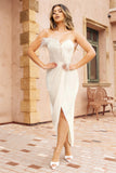 High Class White Bandeau Thigh Split Maxi Dress With Feather Trim