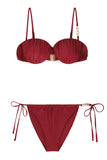 Fortune Burgundy Pleated Chain Bikini Bottoms