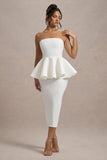 First Dance White Bandeau Peplum Midi Dress