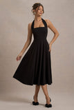 Auburn Black Halter Skater Midi Dress