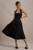 Auburn Black Halter Skater Midi Dress