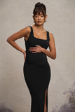 Avril Black Square Neck Maternity Maxi Dress with Split