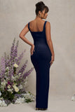 Avril Navy Square Neck Maternity Maxi Dress with Split
