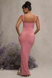 Avril Blush Square Neck Maternity Maxi Dress with Split