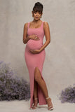 Avril Blush Square Neck Maternity Maxi Dress with Split