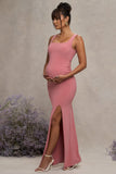 Avril Blush Square Neck Maternity Maxi Dress with Split