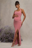 Avril Blush Square Neck Maternity Maxi Dress with Split