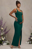 Avril Bottle Green Square Neck Maternity Maxi Dress with Split