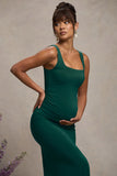 Avril Bottle Green Square Neck Maternity Maxi Dress with Split