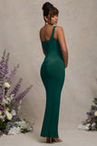 Avril Bottle Green Square Neck Maternity Maxi Dress with Split
