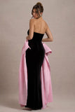 Attention Black Strapless Maxi Dress With Pink Satin Bows