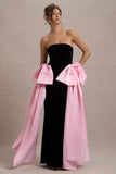 Attention Black Strapless Maxi Dress With Pink Satin Bows