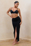 Longing Black Ruched Chiffon Split Maxi Skirt With Drawstrings