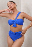 High Tide Blue High Waisted Twist Front Bikini Bottoms