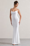 Francoise White Cowl Neck Backless Maxi Dress With Lace Insert