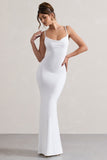 Francoise White Cowl Neck Backless Maxi Dress With Lace Insert