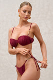 Fortune Burgundy Pleated Chain Bikini Bottoms