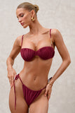Fortune Burgundy Pleated Chain Bikini Bottoms