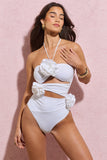 Monaco White Halter-Neck Swimsuit With Corsages