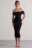Averie Black Bodycon Bardot Midi Dress