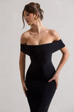 Averie Black Bodycon Bardot Midi Dress