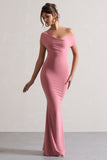 Avila Blush Pink Asymmetric Bardot Maxi Dress