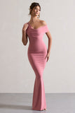 Avila Blush Pink Asymmetric Bardot Maxi Dress
