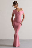 Avila Blush Pink Asymmetric Bardot Maxi Dress