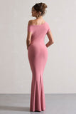 Avila Blush Pink Asymmetric Bardot Maxi Dress