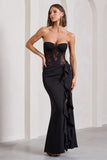 Attention Please Black Strapless Lace Panelled Corset Split Maxi Dress
