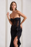 Attention Please Black Strapless Lace Panelled Corset Split Maxi Dress