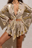 From Ashes Gold Metallic Tie Waist Shorts
