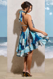 August White Print Halter-Neck Smock Mini Dress