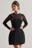 Austen Black Mesh Long-Sleeve Mini Dress