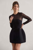 Austen Black Mesh Long-Sleeve Mini Dress