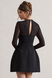 Austen Black Mesh Long-Sleeve Mini Dress