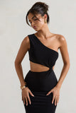 Aspyn Black Asymmetric Twisted Cut-Out Fishtail Maxi Dress