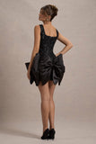 Aveline Black Lace Square-Neck Mini Dress With Bows