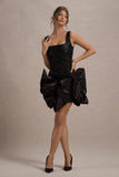 Aveline Black Lace Square-Neck Mini Dress With Bows