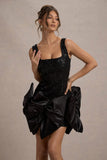 Aveline Black Lace Square-Neck Mini Dress With Bows