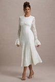 For Life Cream Lace Long-Sleeve Midi Dress