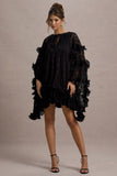 Arlington Black Lace Cape-Sleeve Mini Dress