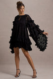 Arlington Black Lace Cape-Sleeve Mini Dress