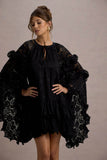 Arlington Black Lace Cape-Sleeve Mini Dress