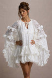 Arlington White Lace Cape-Sleeve Mini Dress