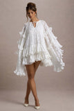 Arlington White Lace Cape-Sleeve Mini Dress