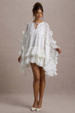 Arlington White Lace Cape-Sleeve Mini Dress
