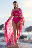 Monaco Dark Pink Halter-Neck Swimsuit With Corsages