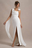 Angeline White Chiffon Draped Split Maxi Dress With Corsages