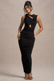 Audelia Black Cut-Out Maxi Dress With Floral Corsages